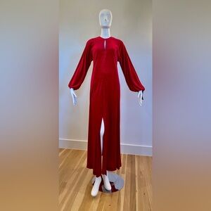 70s HALSTON IV Dorian Glamorous Red Velvet Caftan Dress